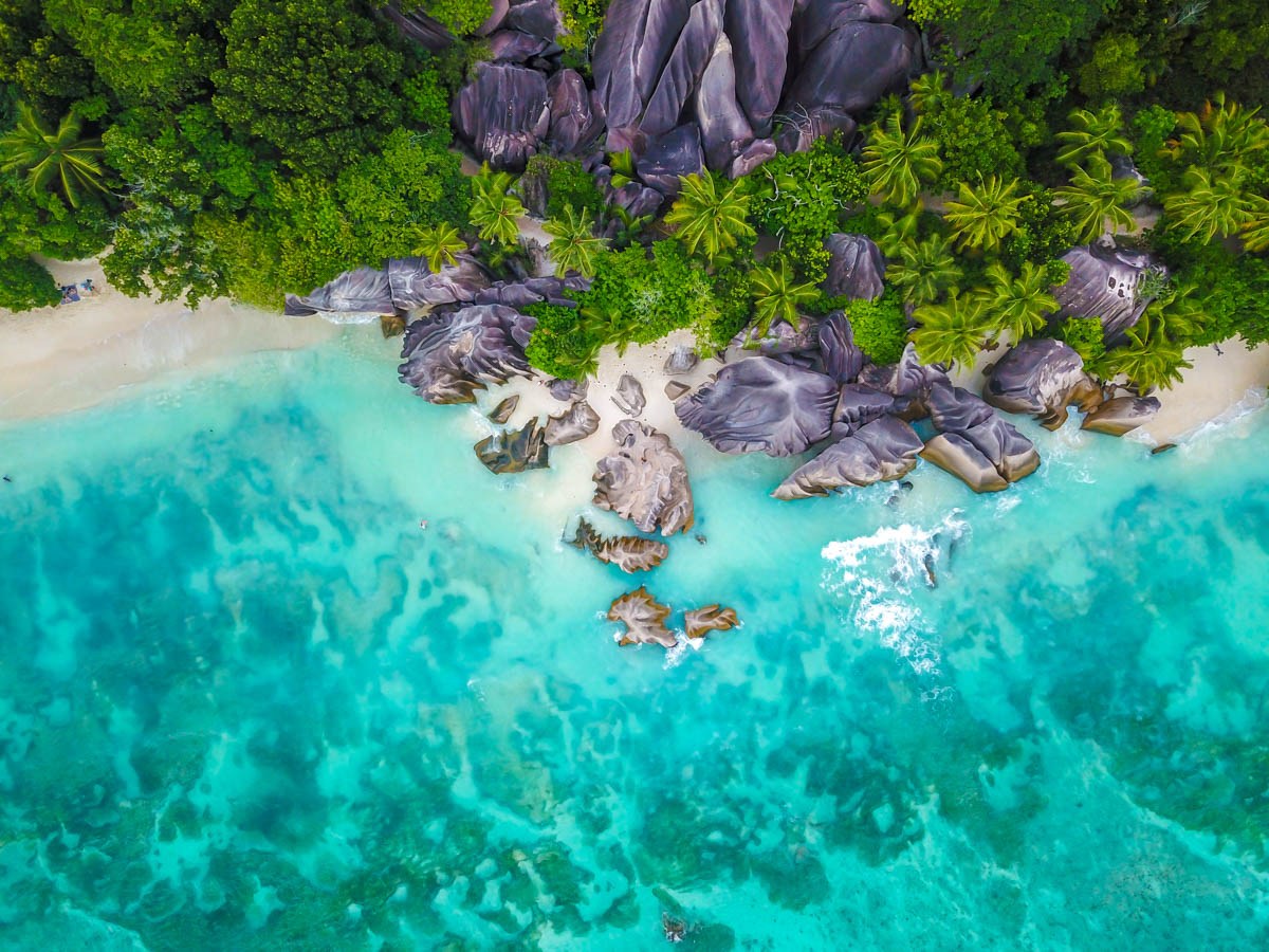 Anse Source d'Argent desde el aire, La Digue, Seychelles