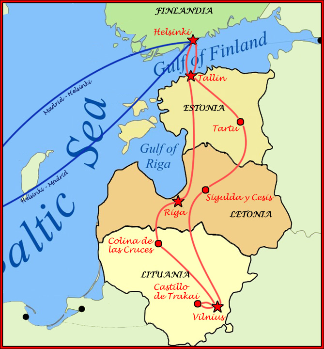 mapa de ruta por los países bálticos