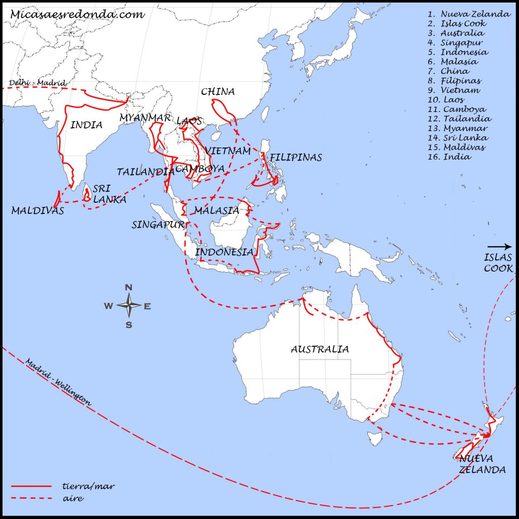 mapa de ruta asia y oceania