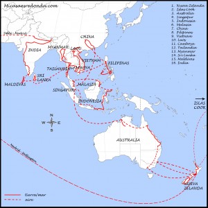 Ruta por Asia y Oceanía. Itinerario y gastos mapa de ruta asia y oceania