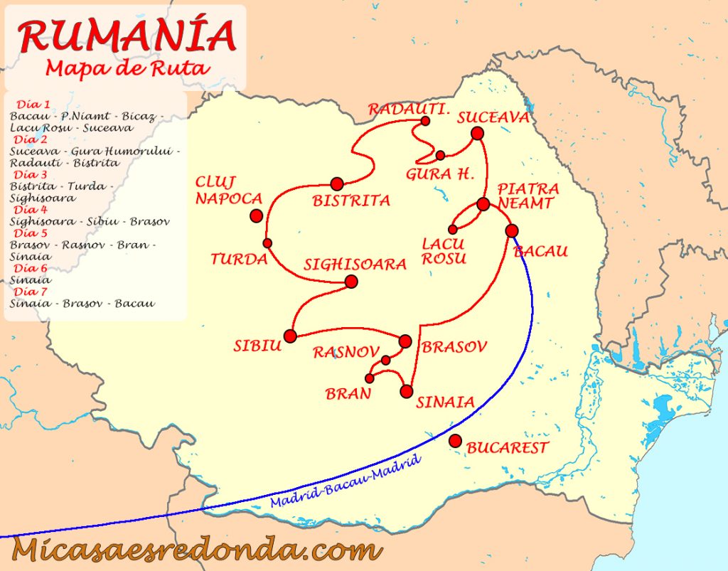 Rumanía mapa ruta